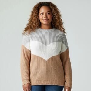 Heimish USA Colorblock Sweater Large NWT Waffle Knit Neutral Pullover